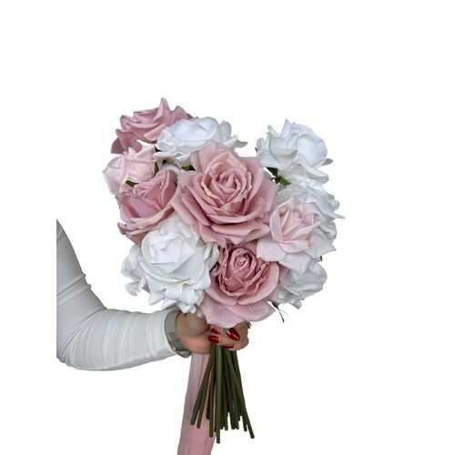 Classic Real Touch PINK AND WH BRIDAL BOUQUET
