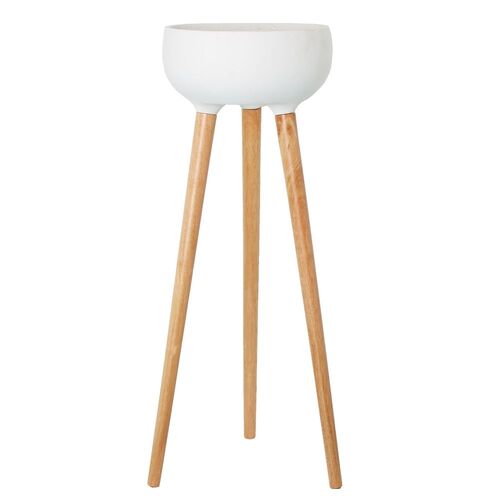 Tall White Planter with Timber Legs DA1508W