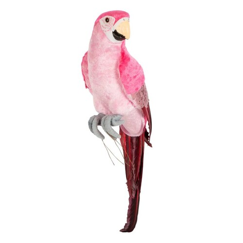 Christmas VELVET PARROT LARGE BIRD PINK X220448